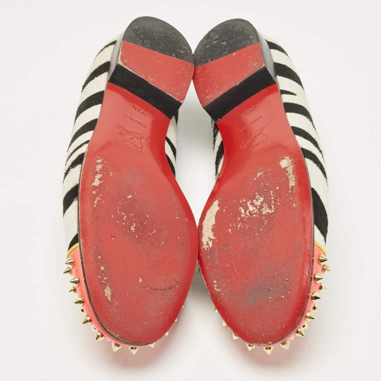 Pre Owned Christian Louboutin Multicolor Calf Hair Spike Embellished Smoking Slippers Size 39.5