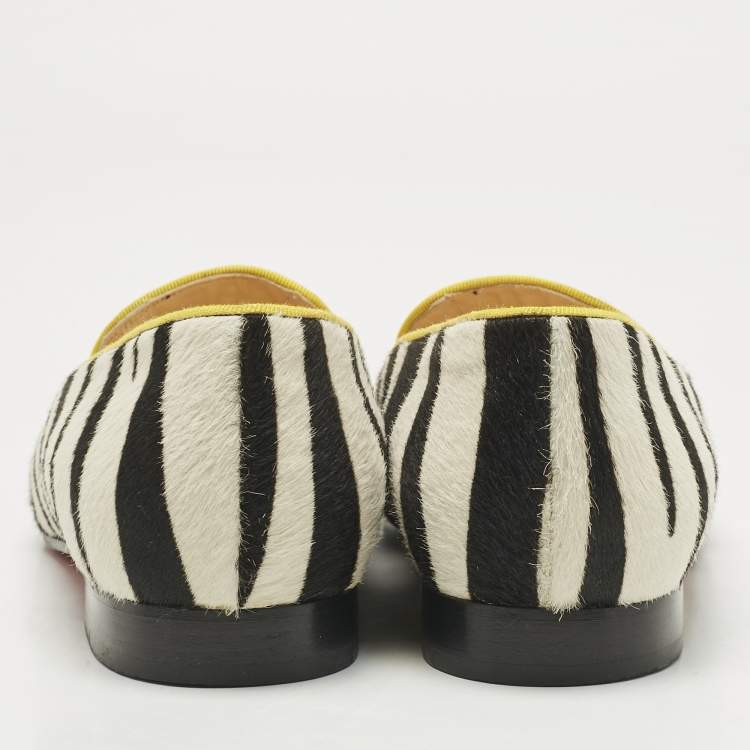 Pre Owned Christian Louboutin Multicolor Calf Hair Spike Embellished Smoking Slippers Size 39.5