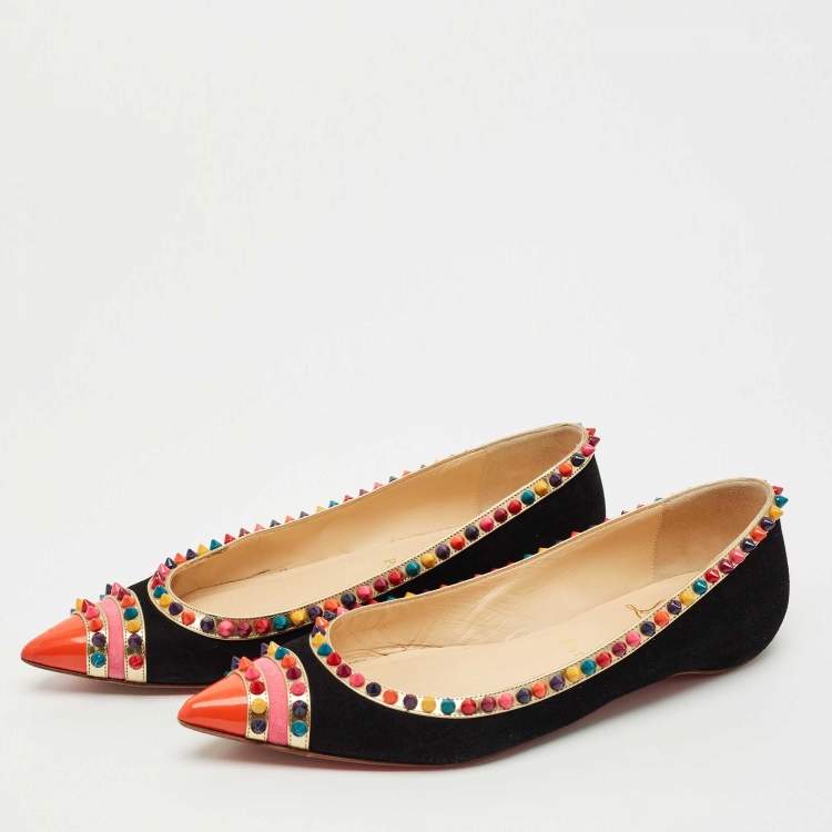 Pre Owned Christian Louboutin Black Suede Malabar Hill Flats Size 40
