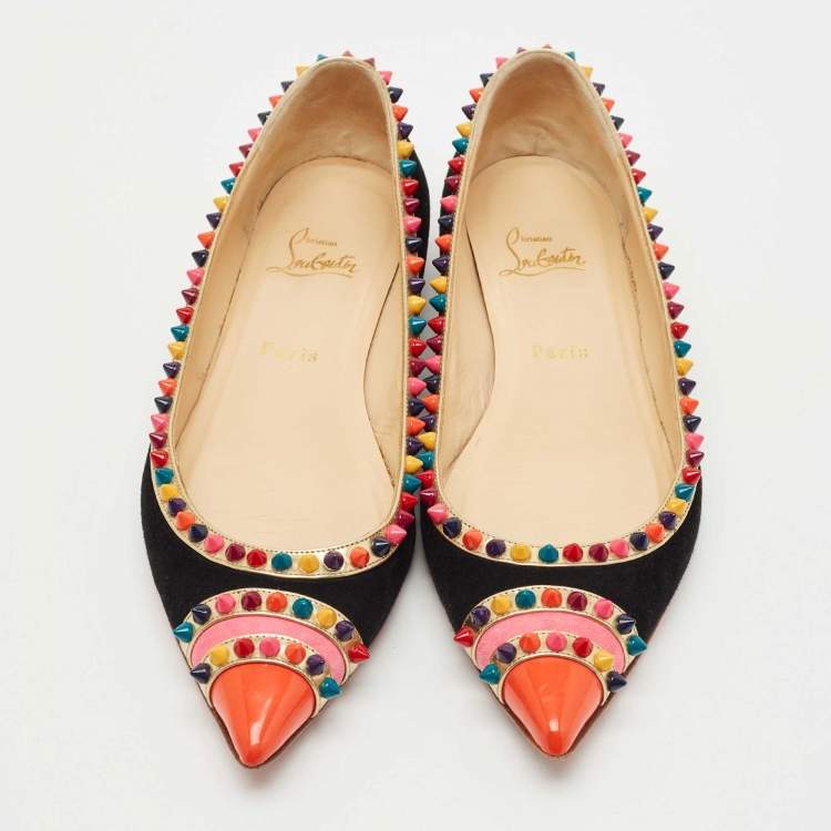 Pre Owned Christian Louboutin Black Suede Malabar Hill Flats Size 40