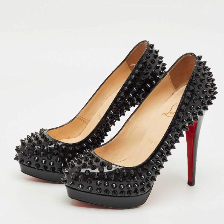 Pre Owned Christian Louboutin Black Patent Leather Alti Spikes  Pumps Size 36