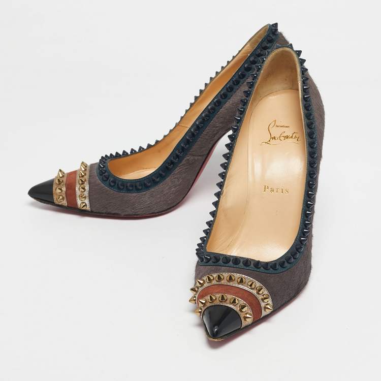 Pre Owned Christian Louboutin Multicolor Calfhair and Leather Malabar Hill Pumps Size 38.5