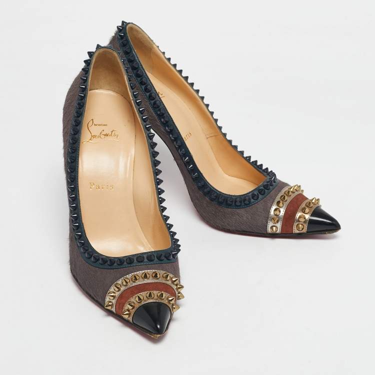 Pre Owned Christian Louboutin Multicolor Calfhair and Leather Malabar Hill Pumps Size 38.5