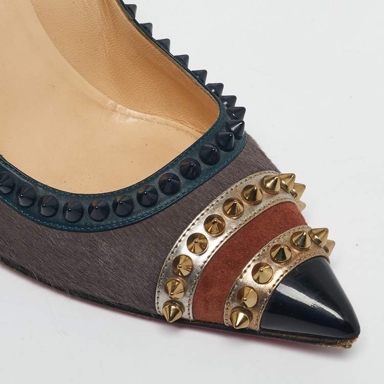 Pre Owned Christian Louboutin Multicolor Calfhair and Leather Malabar Hill Pumps Size 38.5