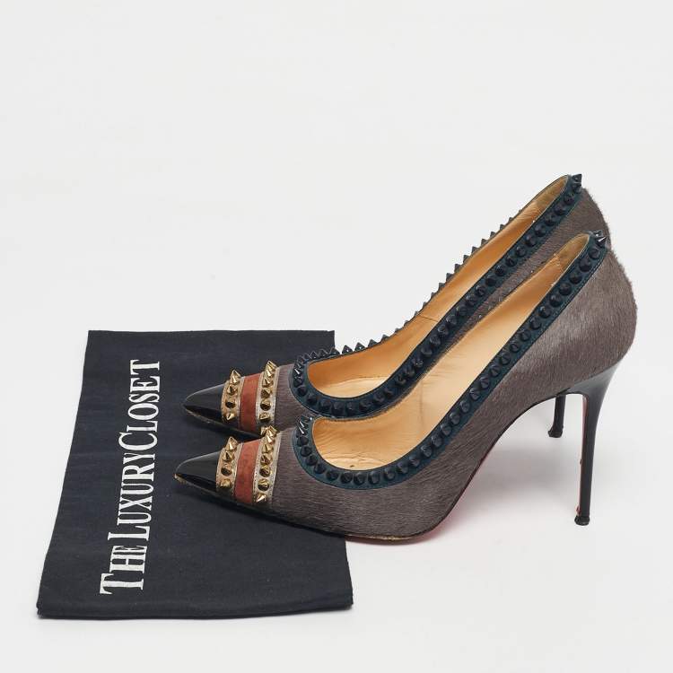 Pre Owned Christian Louboutin Multicolor Calfhair and Leather Malabar Hill Pumps Size 38.5