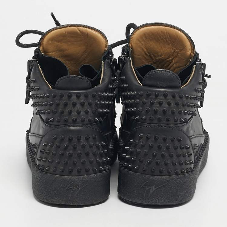 Pre Owned Christian Louboutin Black Leather Louis Spikes High Top Sneakers Size 38