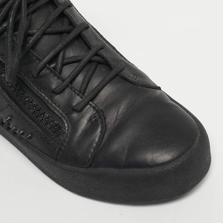 Pre Owned Christian Louboutin Black Leather Louis Spikes High Top Sneakers Size 38