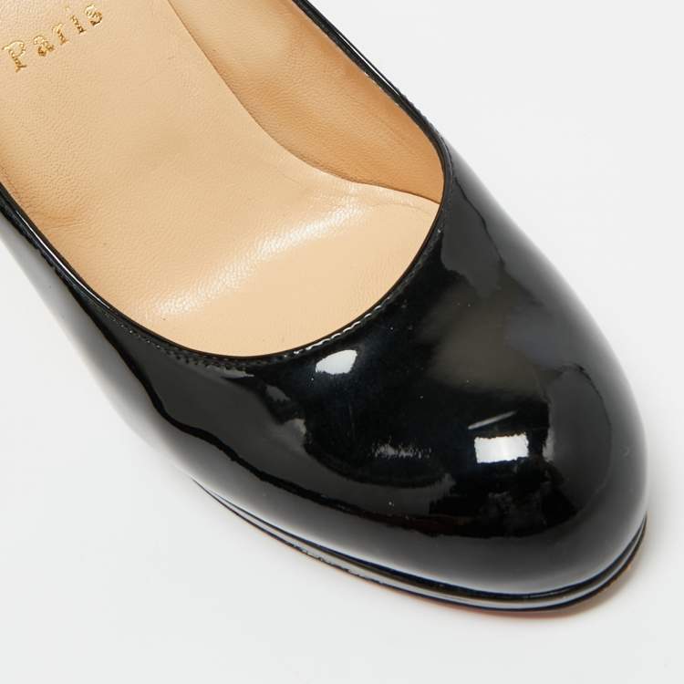 Pre Owned Christian Louboutin Black Patent Leather New Simple Wedge Pumps Size 37.5