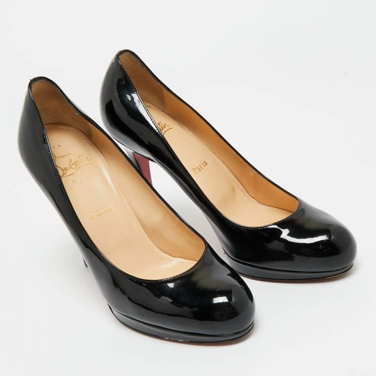 Pre Owned Christian Louboutin Black Patent Leather New Simple Wedge Pumps Size 37.5