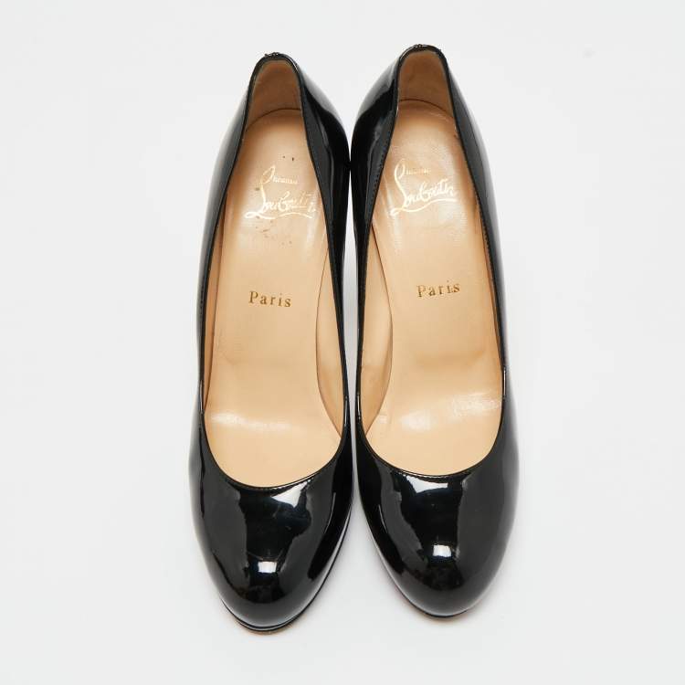 Pre Owned Christian Louboutin Black Patent Leather New Simple Wedge Pumps Size 37.5