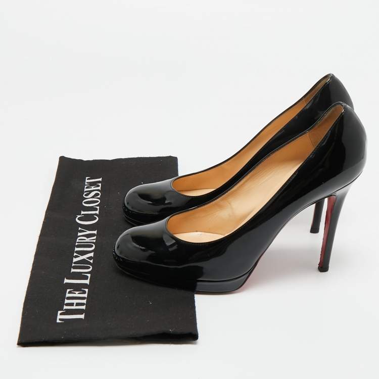 Pre Owned Christian Louboutin Black Patent Leather New Simple Wedge Pumps Size 37.5