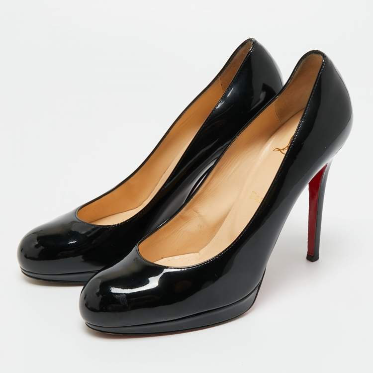 Pre Owned Christian Louboutin Black Patent Leather New Simple Wedge Pumps Size 37.5
