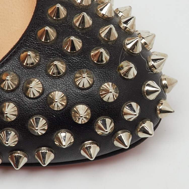 Pre Owned Christian Louboutin Black Leather Fifi Spike Round Toe Pumps Size 39.5