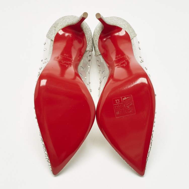 Pre Owned Christian Louboutin Silver PVC Degrastrass Pumps Size 38