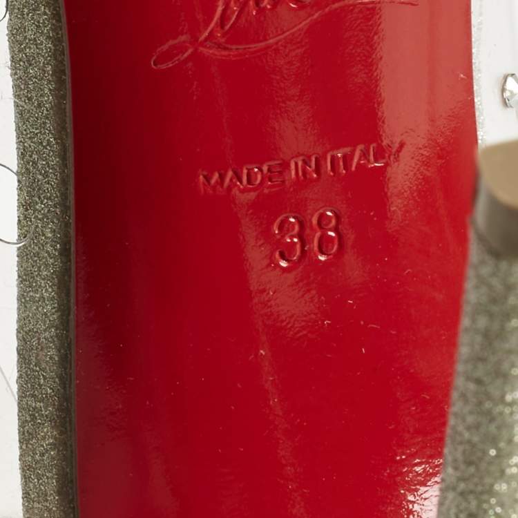 Pre Owned Christian Louboutin Silver PVC Degrastrass Pumps Size 38