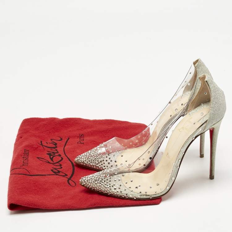 Pre Owned Christian Louboutin Silver PVC Degrastrass Pumps Size 38