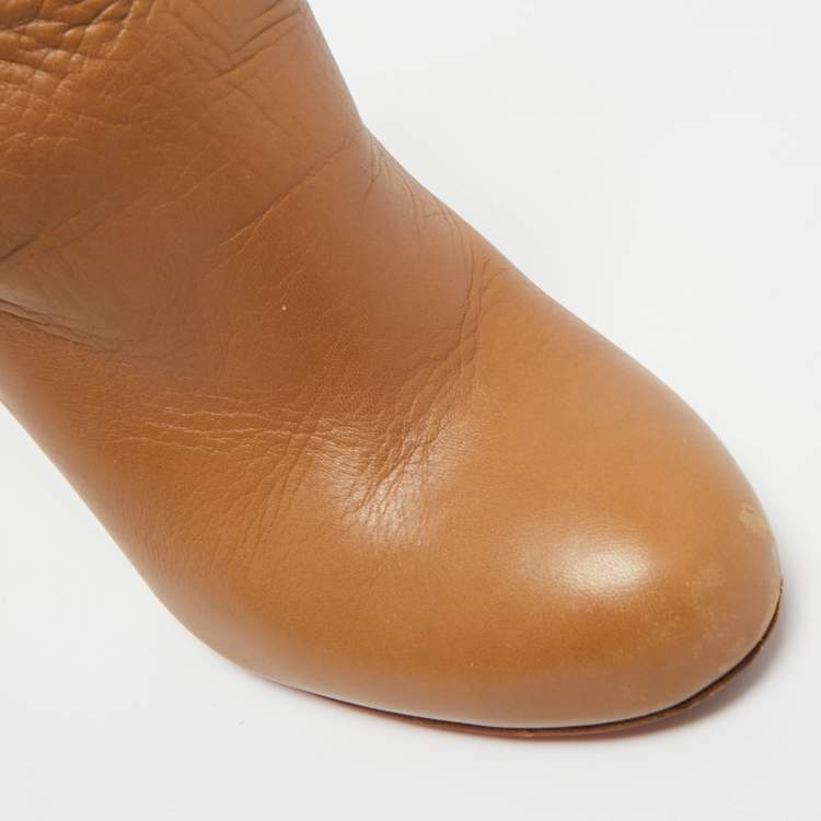 Pre Owned Christian Louboutin Brown Leather Cut Out Ankle Length Boots 