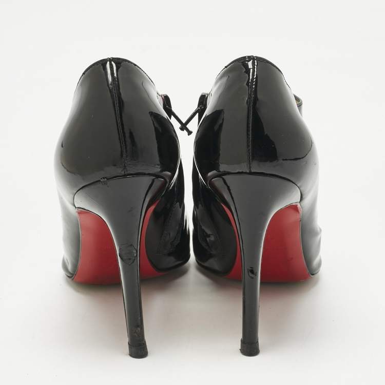 Pre Owned Christian Louboutin Black Patent Leather Ankle Length Boots Size 37