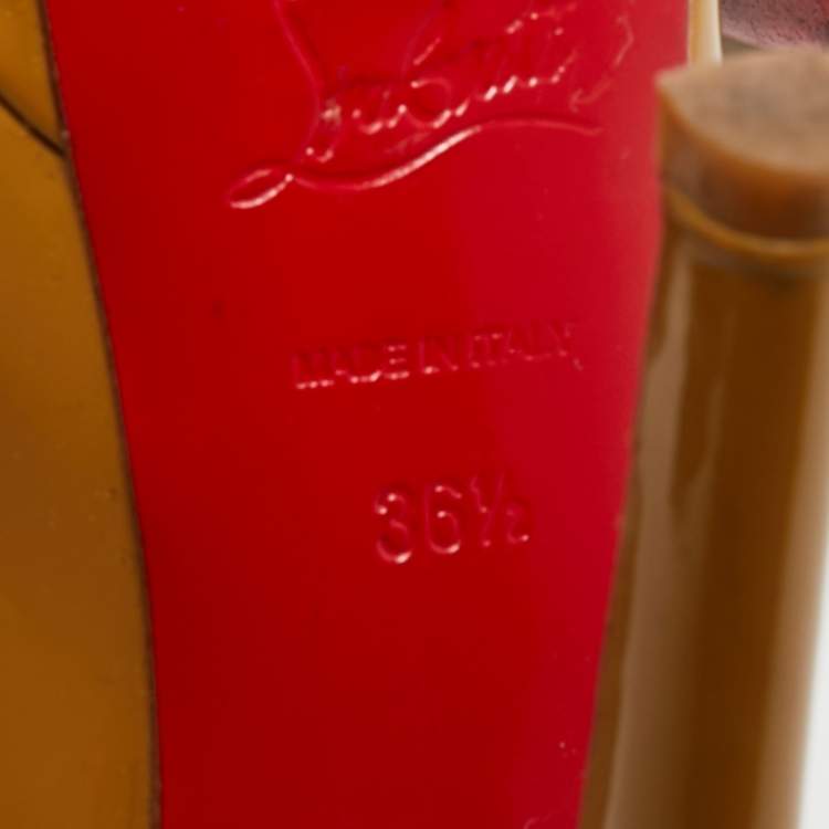 Pre Owned Christian Louboutin Beige Patent Leather Bianca Platform Pumps Size 36.5