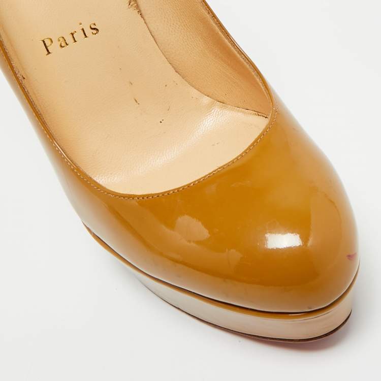 Pre Owned Christian Louboutin Beige Patent Leather Bianca Platform Pumps Size 36.5