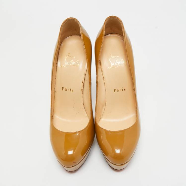 Pre Owned Christian Louboutin Beige Patent Leather Bianca Platform Pumps Size 36.5
