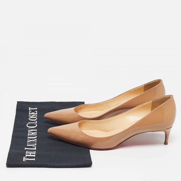 Pre Owned Christian Louboutin Beige Patent Leather Kate Pumps Size 36