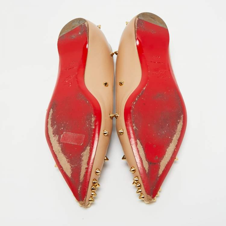 Pre Owned Christian Louboutin Beige Leather Degraspike Ballet Flats Size 35.5