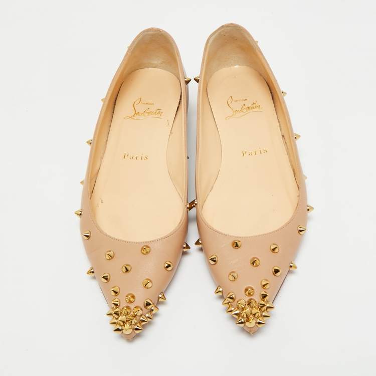 Pre Owned Christian Louboutin Beige Leather Degraspike Ballet Flats Size 35.5