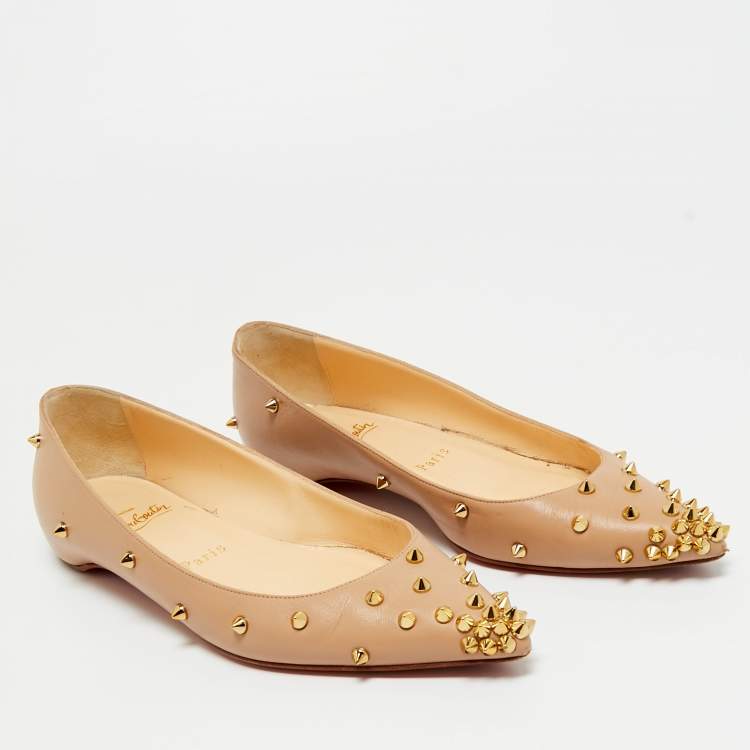 Pre Owned Christian Louboutin Beige Leather Degraspike Ballet Flats Size 35.5