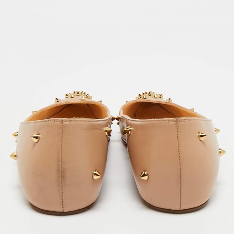 Pre Owned Christian Louboutin Beige Leather Degraspike Ballet Flats Size 35.5