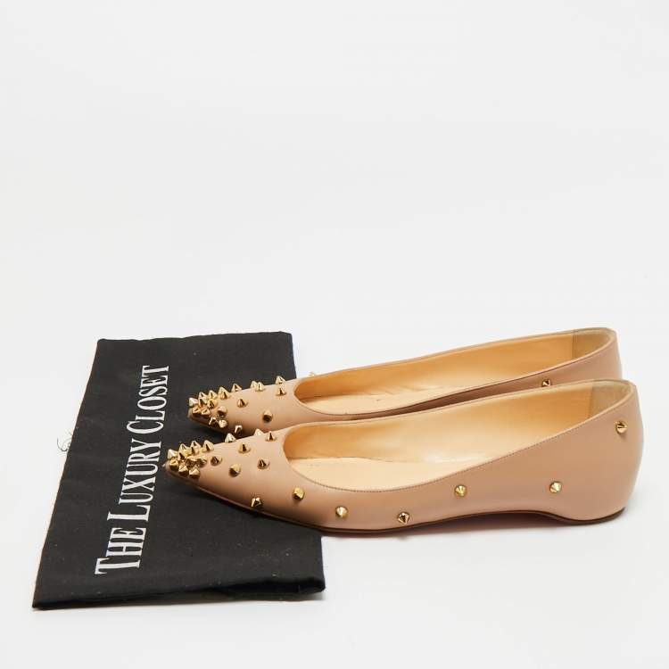 Pre Owned Christian Louboutin Beige Leather Degraspike Ballet Flats Size 35.5