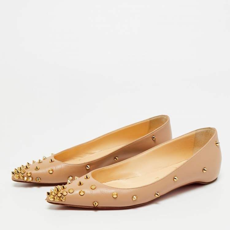 Pre Owned Christian Louboutin Beige Leather Degraspike Ballet Flats Size 35.5