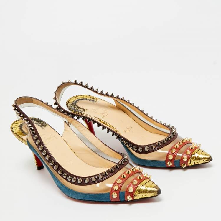 Pre Owned Christian Louboutin Multicolor PVC and Python Embossed Leather Paulina Pumps Size 36