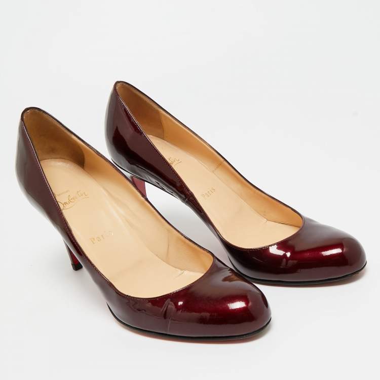 Pre Owned Christian Louboutin Burgundy Patent Leather New Simple Pumps Size 41
