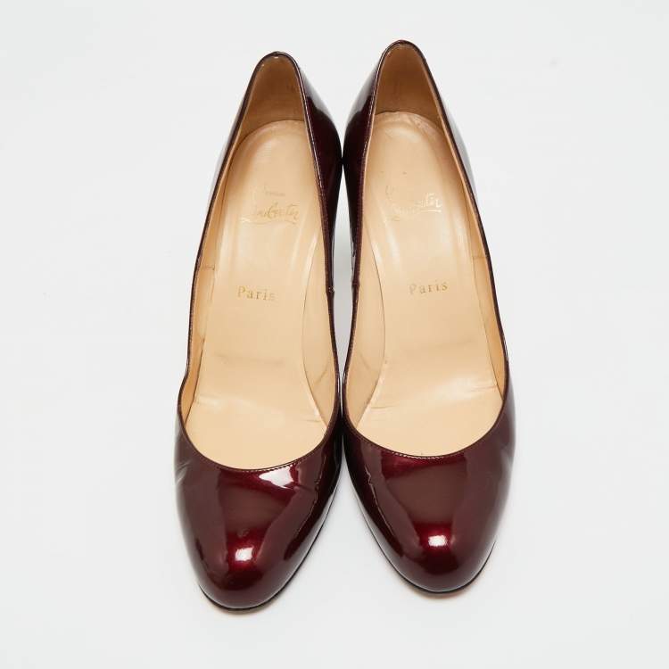 Pre Owned Christian Louboutin Burgundy Patent Leather New Simple Pumps Size 41