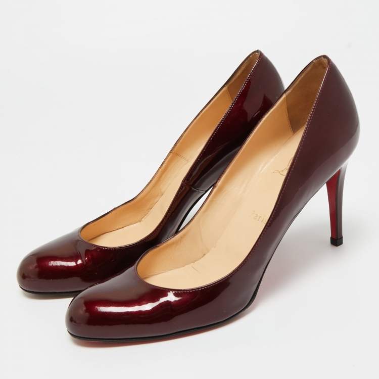 Pre Owned Christian Louboutin Burgundy Patent Leather New Simple Pumps Size 41