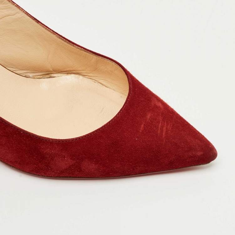 Pre Owned Christian Louboutin Red Suede Slingback Spike Block Pumps Size 36