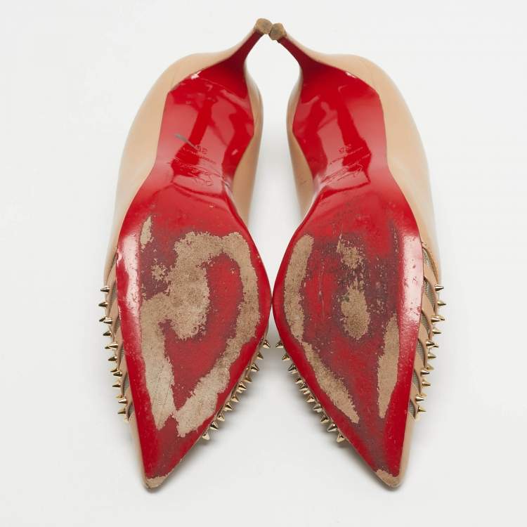 Pre Owned Christian Louboutin Beige Leather Bareta Pumps Size 36