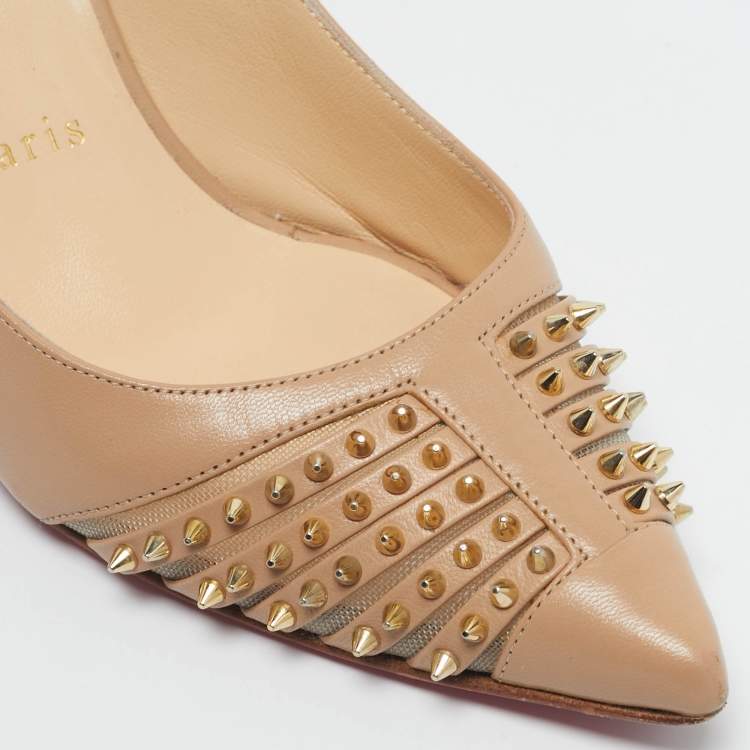 Pre Owned Christian Louboutin Beige Leather Bareta Pumps Size 36