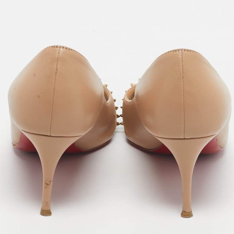Pre Owned Christian Louboutin Beige Leather Bareta Pumps Size 36