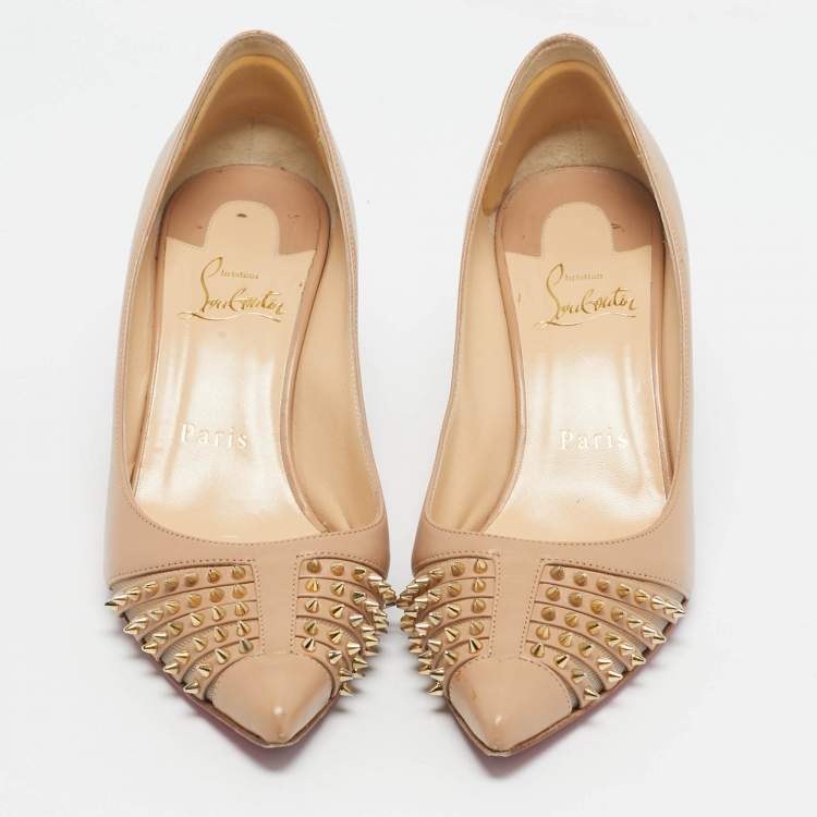 Pre Owned Christian Louboutin Beige Leather Bareta Pumps Size 36