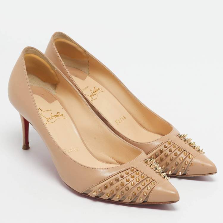 Pre Owned Christian Louboutin Beige Leather Bareta Pumps Size 36
