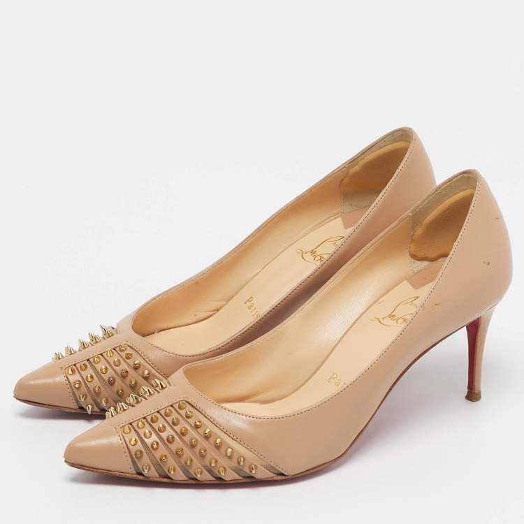 Pre Owned Christian Louboutin Beige Leather Bareta Pumps Size 36