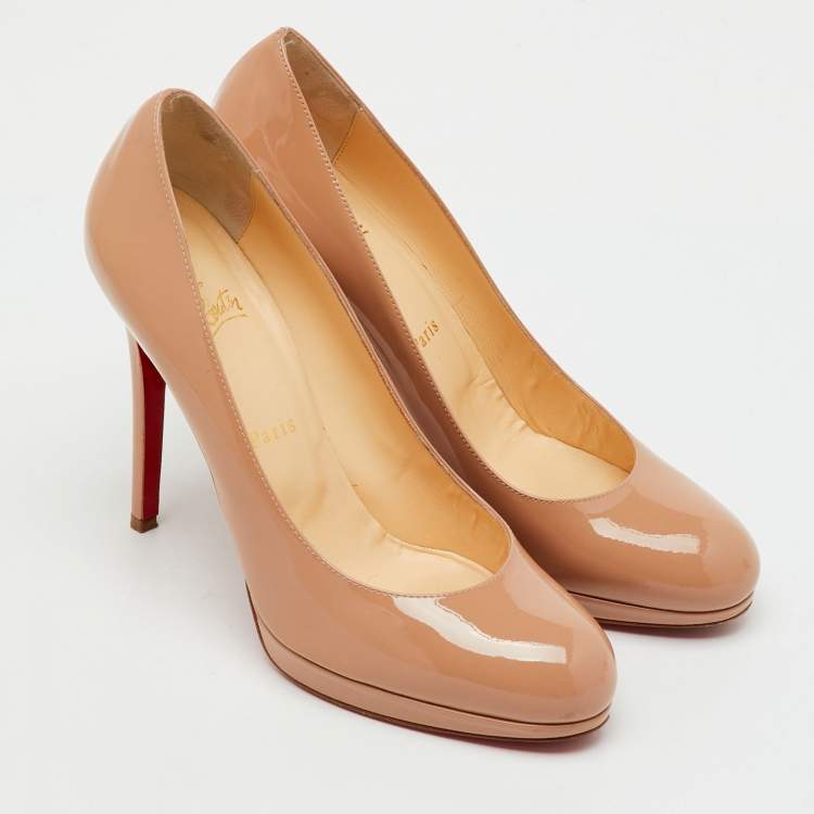 Pre Owned Christian Louboutin Beige Patent Leather New Simple Pumps Size 39