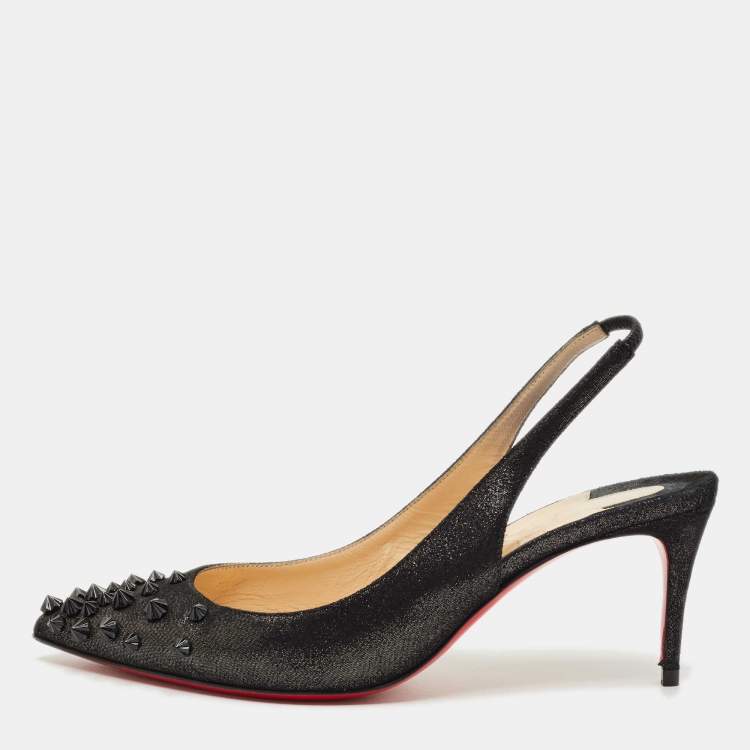 Pre Owned Christian Louboutin Black Suede Drama Spikes Slingback Pumps Size 36