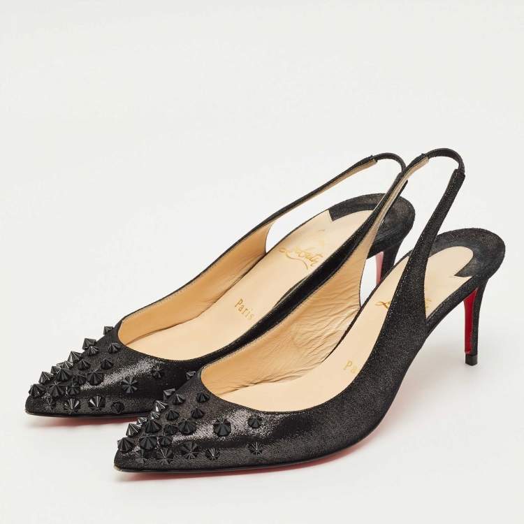 Pre Owned Christian Louboutin Black Suede Drama Spikes Slingback Pumps Size 36