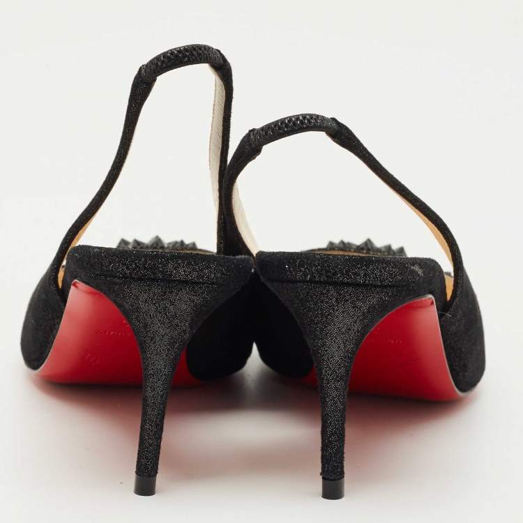 Pre Owned Christian Louboutin Black Suede Drama Spikes Slingback Pumps Size 36