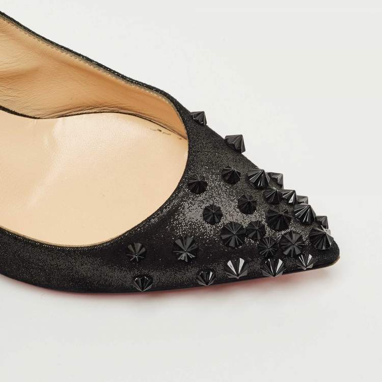 Pre Owned Christian Louboutin Black Suede Drama Spikes Slingback Pumps Size 36