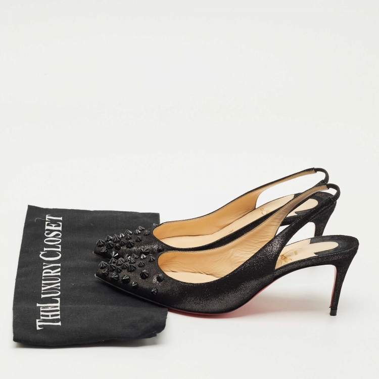 Pre Owned Christian Louboutin Black Suede Drama Spikes Slingback Pumps Size 36