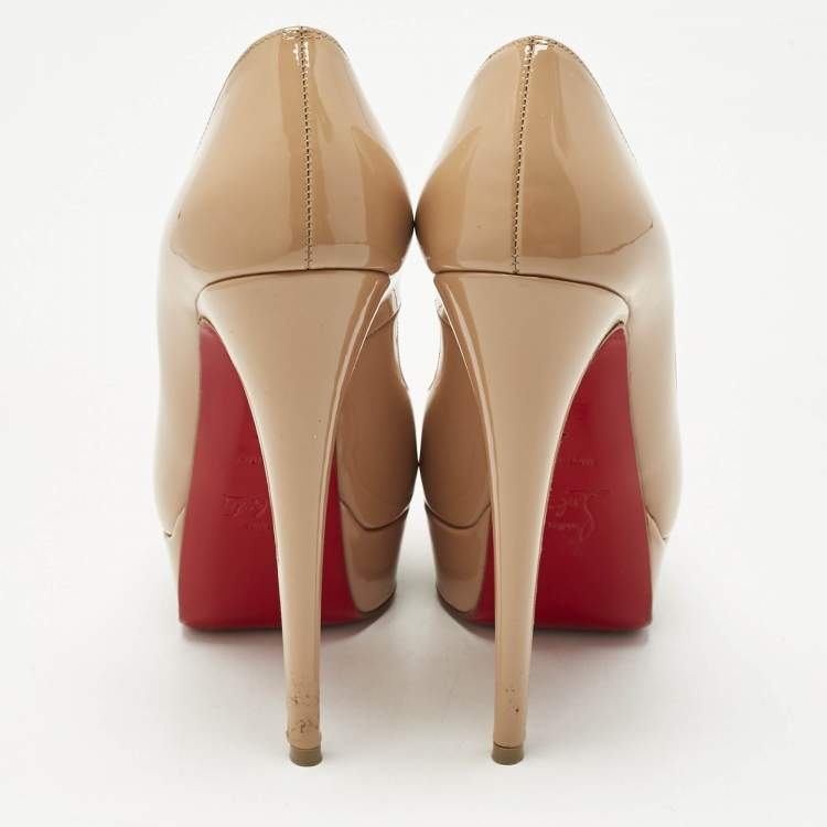 Pre Owned Christian Louboutin Beige Patent Leather Very Prive Peep Toe Pumps Size 37
